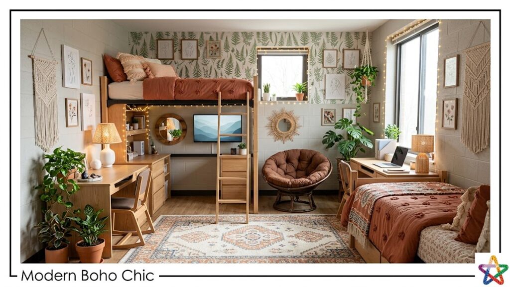 Modern Boho Chic Botanical dorm room, view 2