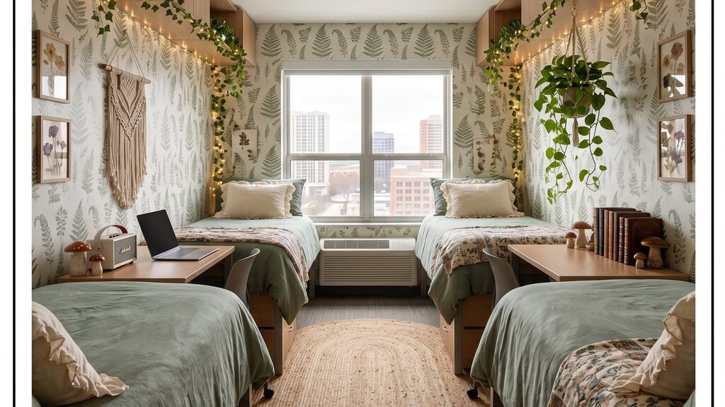 Soft Cottagecore dorm room, view 1