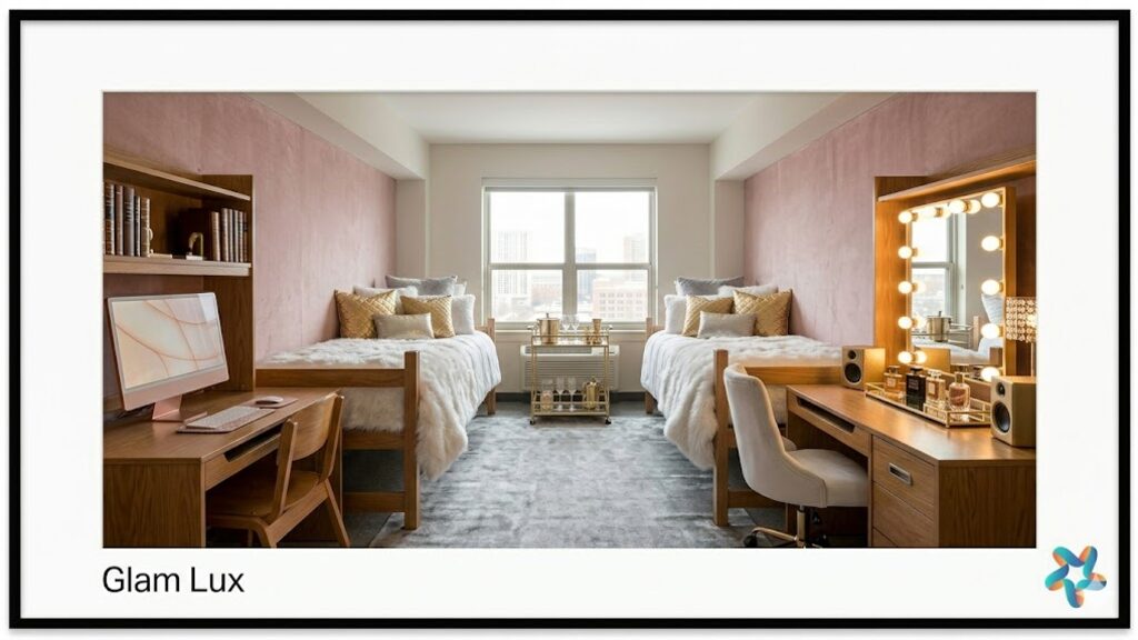 Glam Lux dorm room, view 1