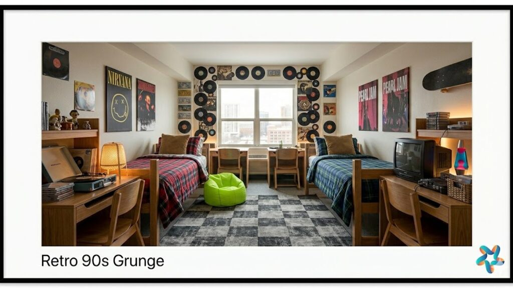 Retro 90s Grunge dorm room, view 1