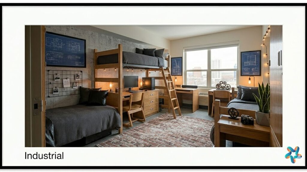 Urban Industrial Loft dorm room, view 2