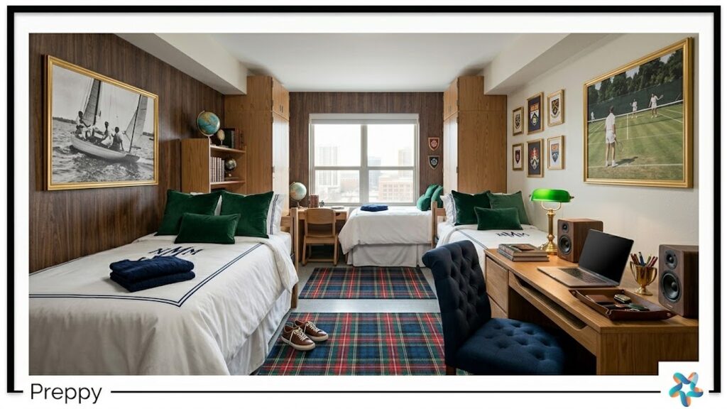 Preppy dorm room, view 1