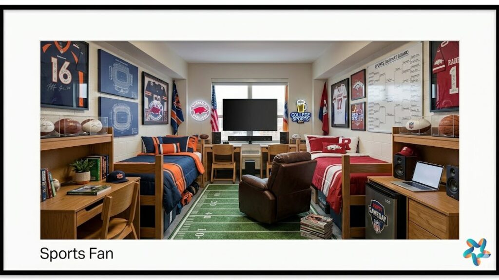 Sports Fan dorm room, view 1
